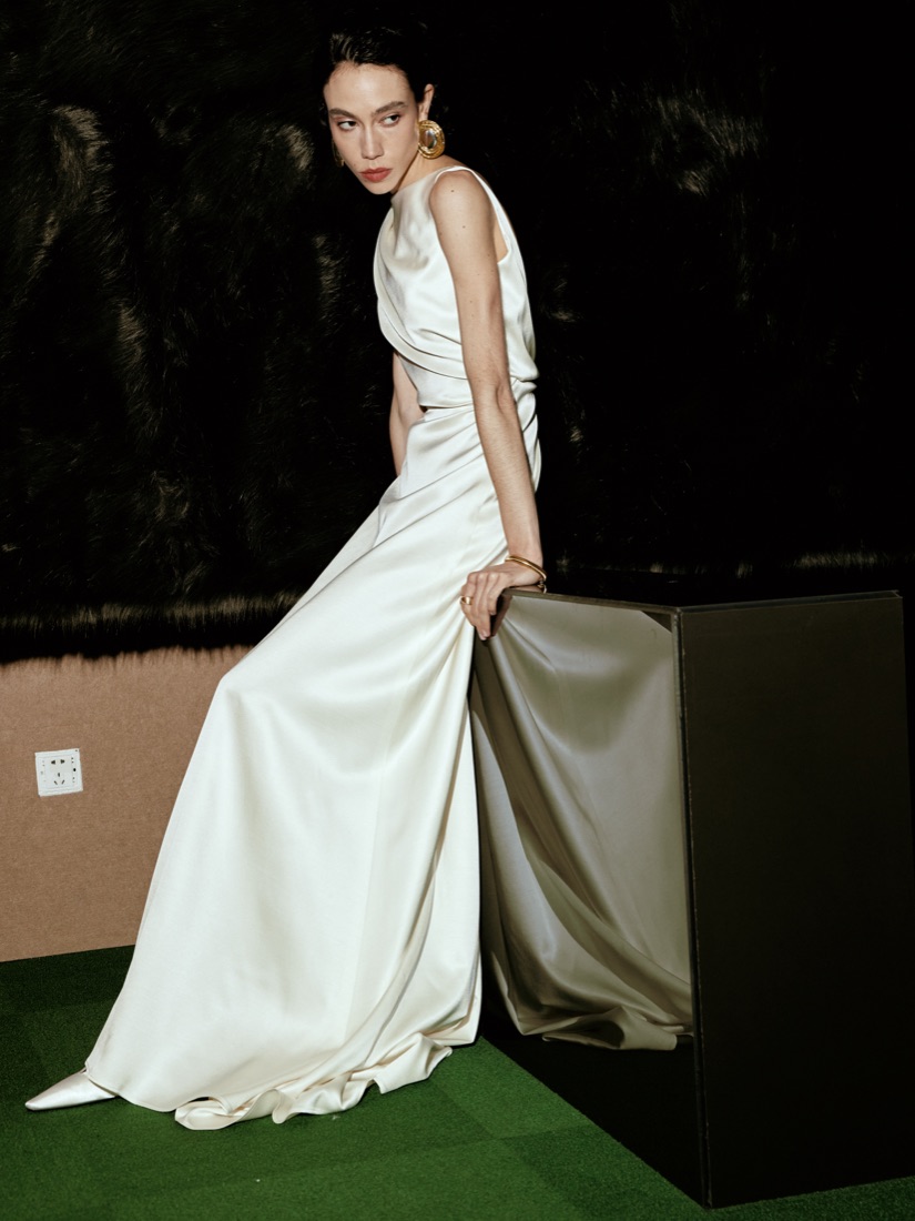 A backless satin gown at Lichée Bridal, Bay Area — detail 4 of 6