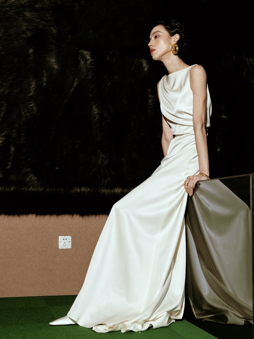 A backless satin gown at Lichée Bridal, Bay Area — detail 5 of 6
