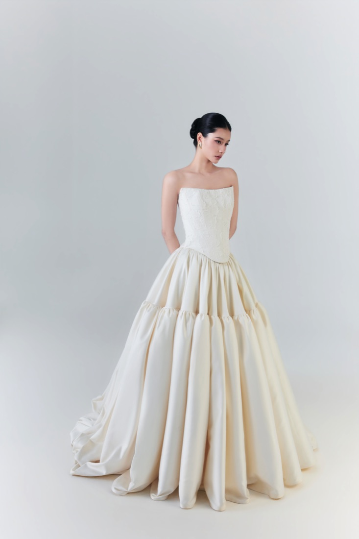 A classic satin gown at Lichée Bridal, Bay Area — detail 5 of 6