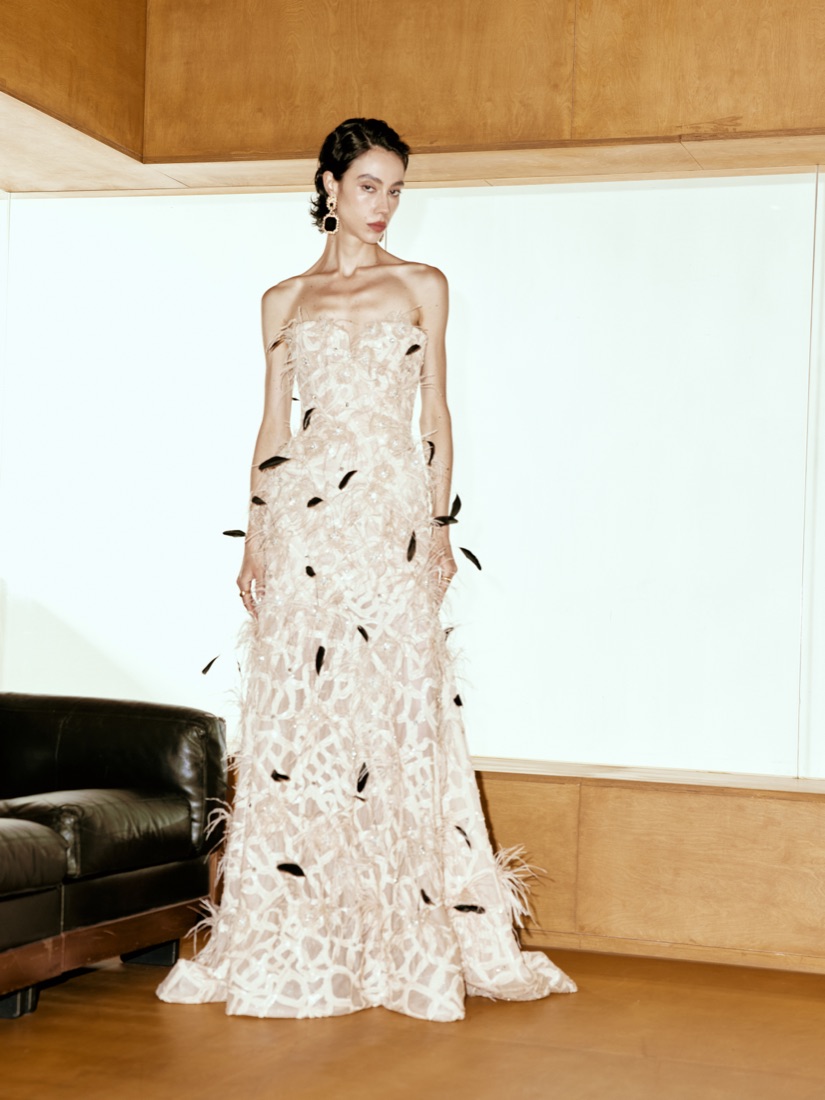 A feathered gown at Lichée Bridal, Bay Area — detail 5 of 6