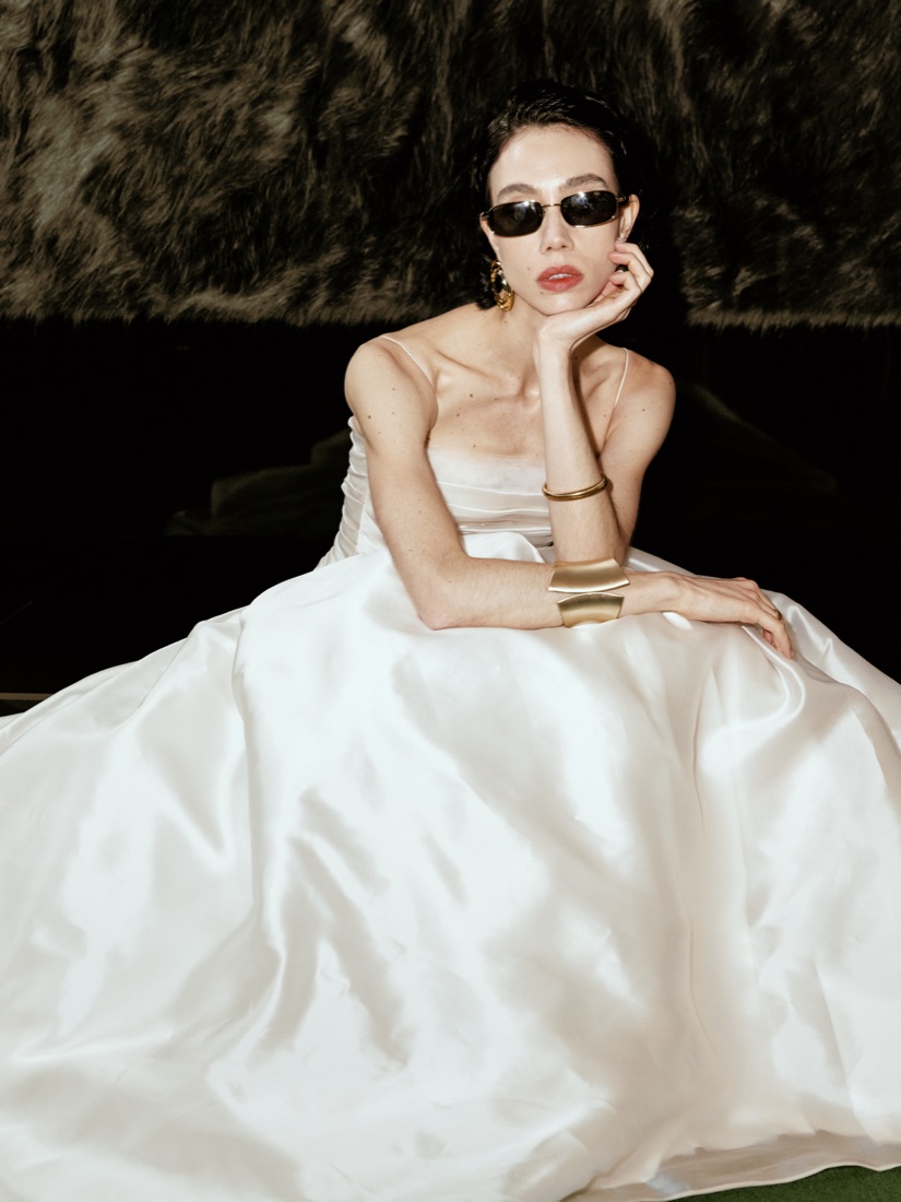 A ruched satin gown at Lichée Bridal, Bay Area — detail 3 of 6