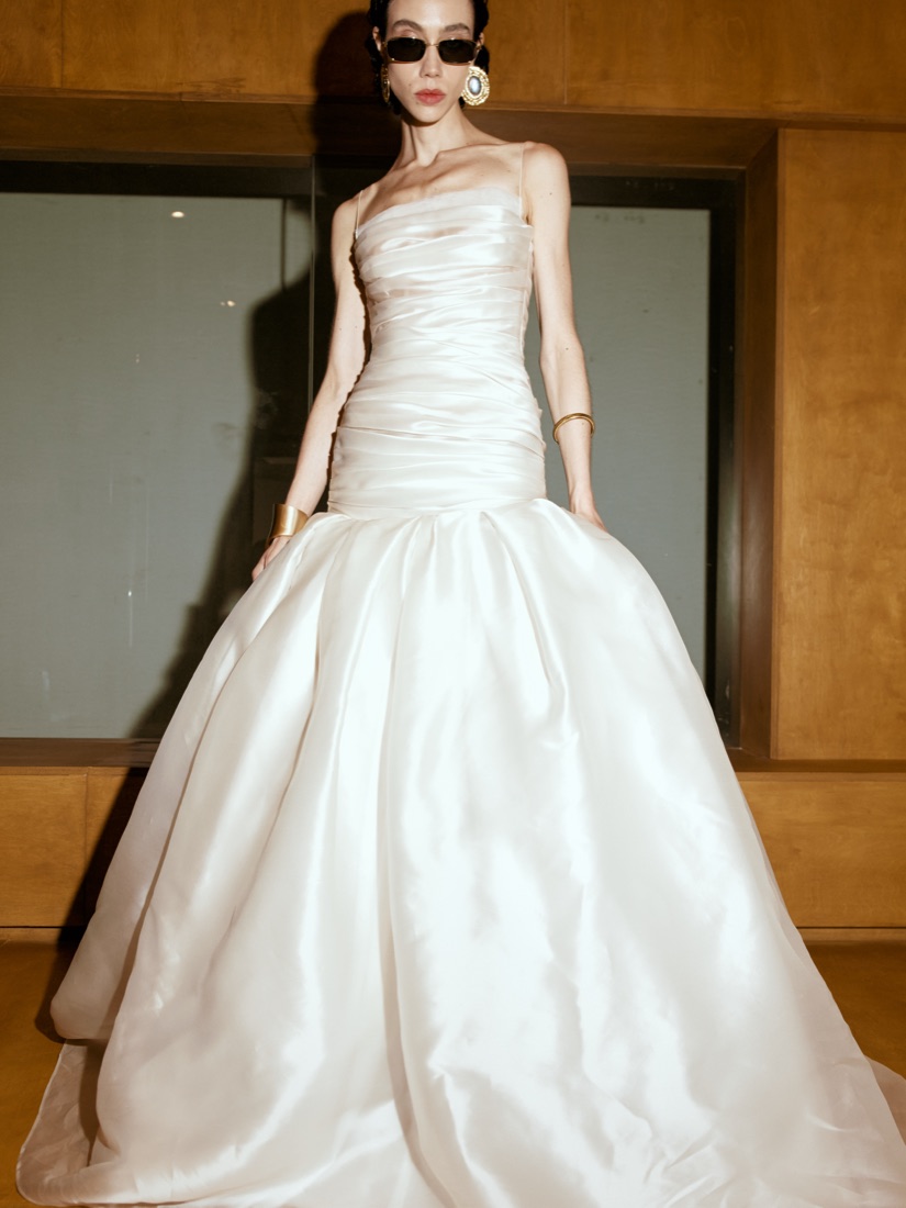 A ruched satin gown at Lichée Bridal, Bay Area — detail 4 of 6